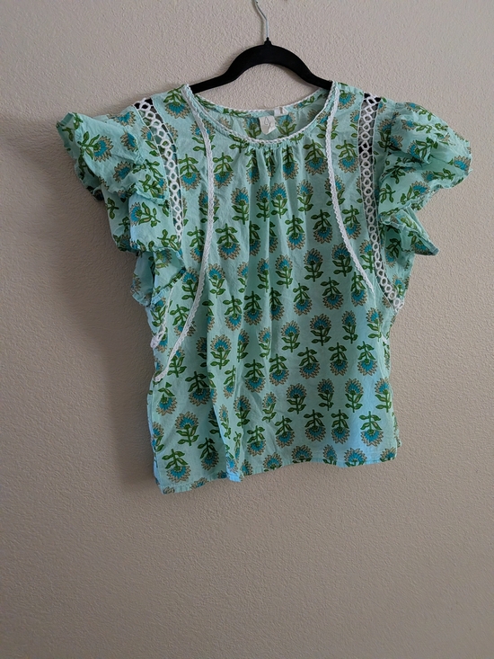 Joie Tops - Joie Mint Green Floral Lace-Trim Flutter Sleeve Blouse